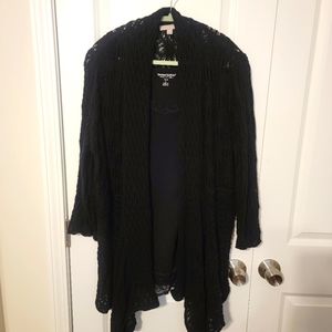 Woman Within crocheted cardigan and tank set. Size 18/20. Black. Cotton blend.